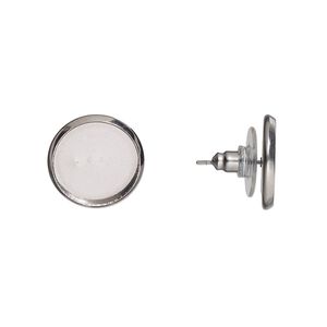 Earstud, stainless steel, 14mm round with 12mm round glue-in setting. Sold per pkg of 5 pairs.