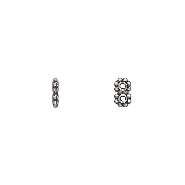Spacer, antique silver-plated "pewter" (zinc-based alloy), 7x4mm 2-strand double-sided rectangle. Sold per pkg of 100. image number 0