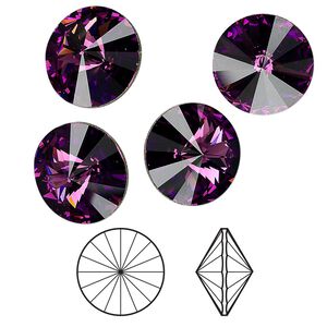 Chaton 48pk amethyst foil back, Crystal Passions® 14mm rivoli 1122