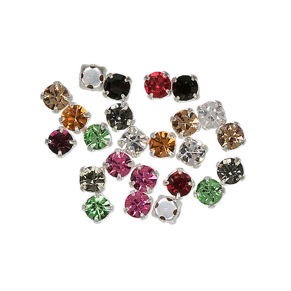 Bead mix, Czech glass and silver-plated brass, mixed colors, 4mm rose montées. image number 0