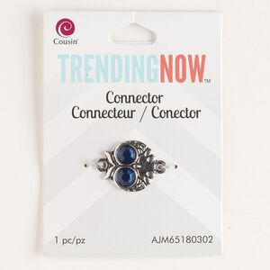 Link, silver-finished "pewter" (zinc-based alloy) and glass, blue, 20mm owl. Sold individually.