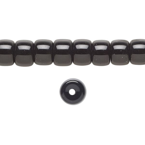 Bead, glass, opaque black, 8x6mm barrel. Sold per 15-1/2 to 16-inch strand. image number 0