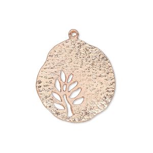 Drop, copper, 24x23mm hammered freeform with tree cutout. Sold individually.
