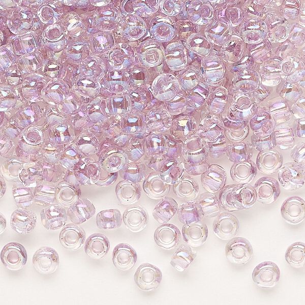 Seed bead, Dyna-Mites™, glass, transparent rainbow inside color lavender, #6 round. Sold per 40-gram pkg. image number 0