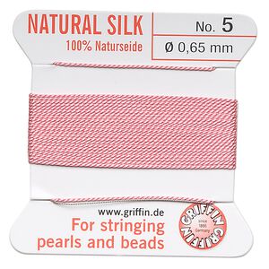 Thread, Griffin, silk, dark pink, size #5. Sold per 2-meter card (approximately 78 inches).