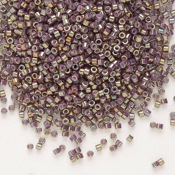 Seed bead, Delica®, glass, pkg/50g, #11 round, opaque metallic gold iris dusty mauve (DB-1011). image number 0