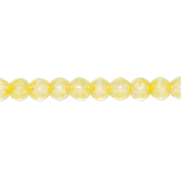 Bead, Czech pressed coated glass, translucent clear and yellow, 5-6mm faceted round. Sold per 7-inch strand, approximately 35 beads. image number 0