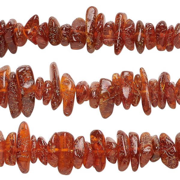 Bead, amber (heated), small to medium chip, Mohs hardness 2 to 2-1/2. Sold per pkg of (3) 15-1/2" to 16" strands. image number 0