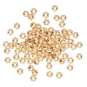 Bead, gold-plated brass, 3x2mm star. Sold per pkg of 100.