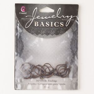 Ear wire leverback 1pkg12, 16mm / open loop, 21 gauge antiqued copper-finished brass 6 pair