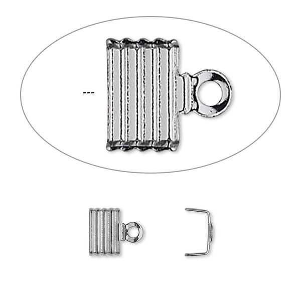 Cord end, fold-over, gunmetal-plated brass, 6.5x4.5mm corrugated U-shape, 6mm inside diameter. Sold per pkg of 500. image number 0
