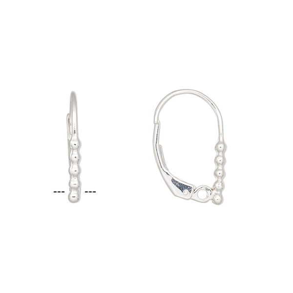 Ear wire, sterling silver, 16mm leverback with beaded design and loop. Sold per pair. image number 0