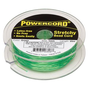 Cord, Powercord®, elastic, green, 1mm, 14-pound test. Sold per 25-meter spool.