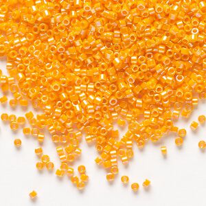 Seed bead, Delica®, glass, pkg/7.5g, #11 round, opaque rainbow mandarin orange (DB-1573).