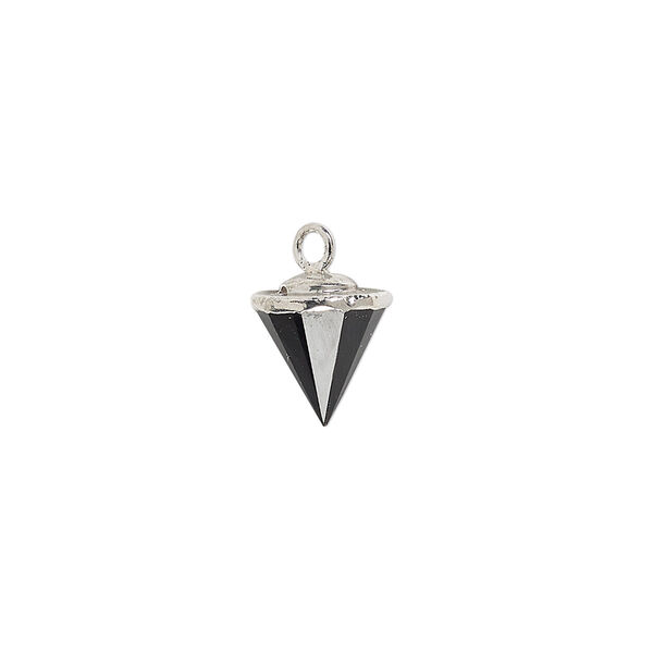 Black onyx / sterling silver 1pkg1, electroplated hand-cut faceted cone drop 9x8mm-11x8mm image number 0