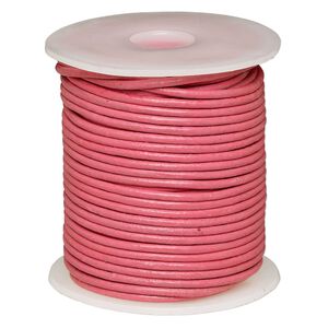 Cord, leather (dyed), pink, 2-2.2mm round. Sold per 25-yard spool.