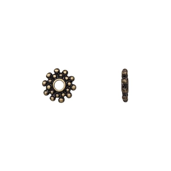 Bead, antique brass-finished "pewter" (zinc-based alloy), 9x2mm dotted rondelle. Sold per pkg of 24. image number 0