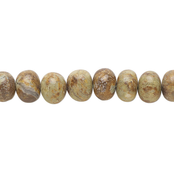 Bead, olive chrysoprase (natural), 8x5mm-9x7mm hand-cut rondelle, C grade, Mohs hardness 6-1/2 to 7. Sold per 14-inch strand, approximately 60 beads. image number 0