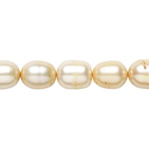 Cultured freshwater pearl, 1pkg1 7-9mm rice C- grade, dyed soft gold 15 inches
