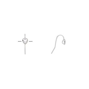 Ear wire fishhook 1pkg10 silver-plated, 10.5mm / 6x5.5mm heart / hidden open loop, 22 gauge brass 5 pair