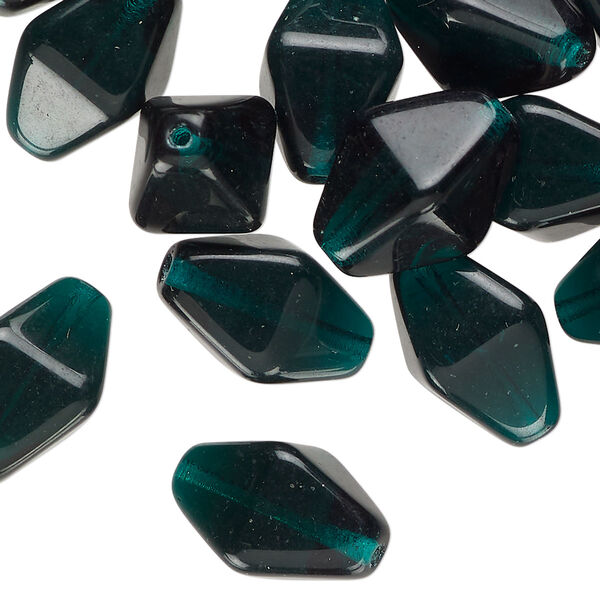 Bead, Czech pressed glass, translucent dark green, 17x13mm double cone. Sold per 2-ounce pkg, approximately 25 beads. image number 0