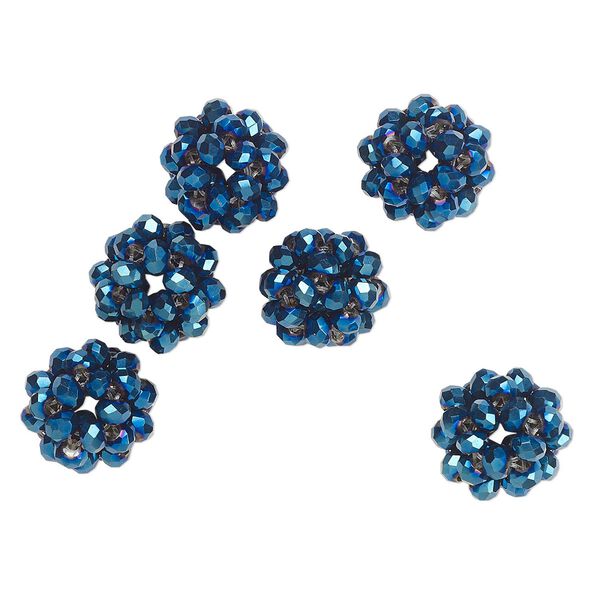 Bead, glass and monofilament, opaque metallic blue, 10mm round. Sold per pkg of 6. image number 0