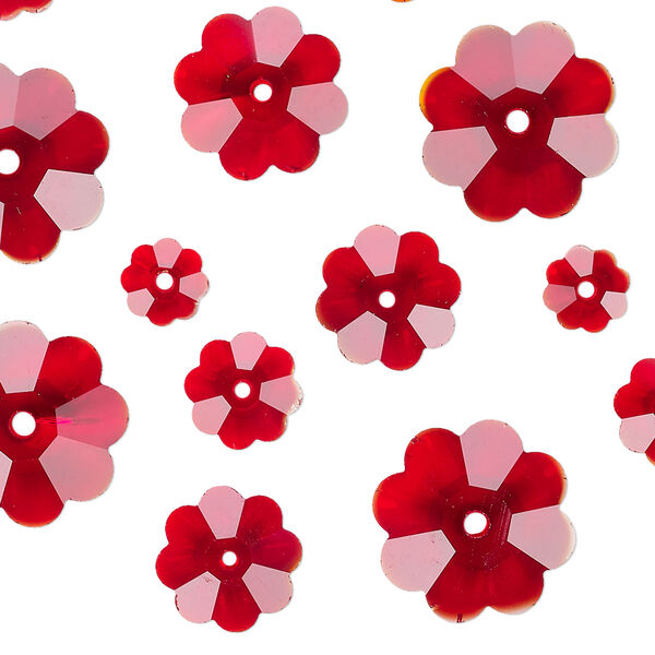 Bead assortment 1pkg20 glass, red, 6-14mm margarita flower. image number 0