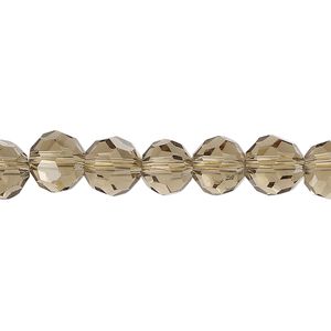 Bead, glass, translucent khaki, 8mm faceted round. Sold per 7-inch strand, approximately 20 beads.