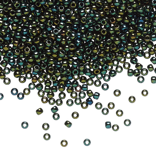 Seed bead, TOHO BEADS®, glass, pkg/7.5g, #11 round, opaque metallic iris green brown (TR-11-84). image number 0