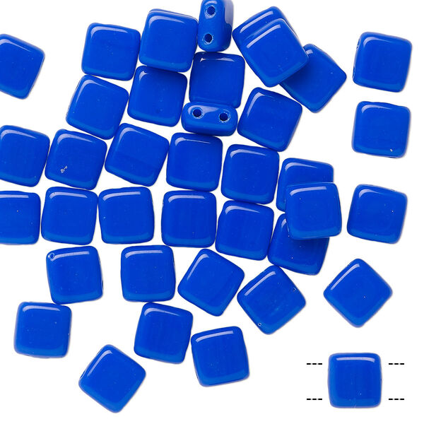 Bead, Preciosa, Czech pressed glass, opaque light blue, 6x6mm flat square with (2) 0.7mm holes. Sold per pkg of 40. image number 0