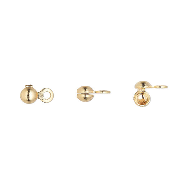 Bead tip, gold-plated brass, 6.5x3.5mm side clamp-on with closed loop. Sold per pkg of 100. image number 0