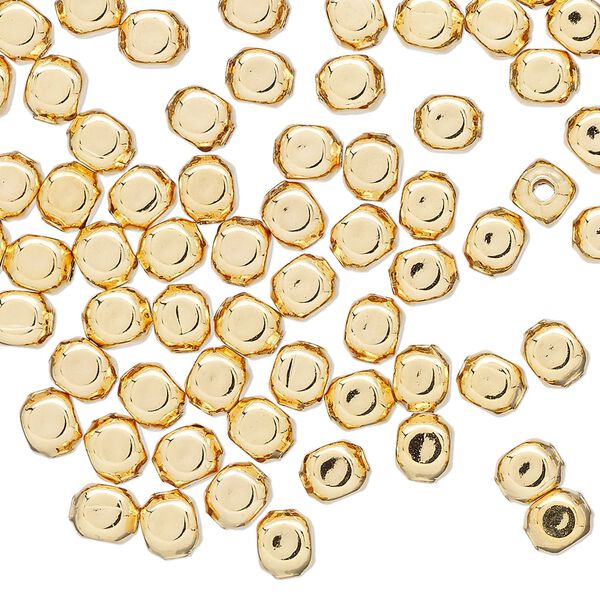 Bead, gold-plated brass, 5mm square round. Sold per pkg of 100. image number 0