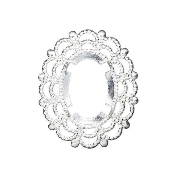 Component, silver-plated brass, 30x25mm oval with 18x13mm 4-prong oval setting. Sold per pkg of 12. image number 0