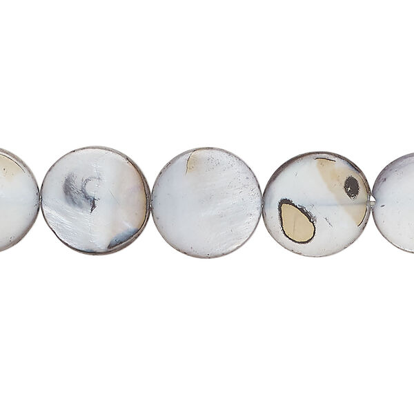 Mother-of-pearl shell 1pkg1, puffed flat round bead 15 inch light blue-grey 11-12mm image number 0