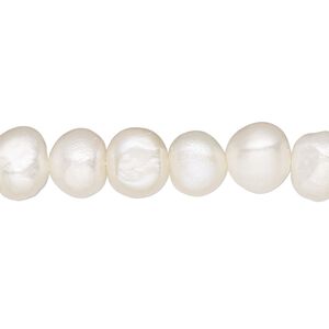Pearl, cultured freshwater (bleached), white, 6-8mm semi-round, D grade, Mohs hardness 2-1/2 to 4. Sold per 15-inch strand.