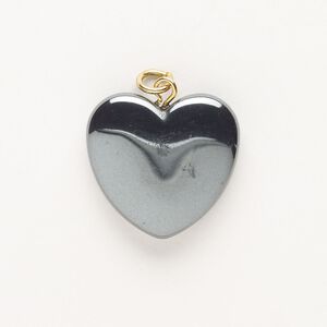Drop, steel and hemalyke (manmade), pkg/1, gold finish, 21x20mm puffed heart.