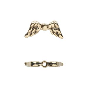 Bead, antique gold-plated pewter (tin-based alloy), 20x9mm double-sided angel wings. Sold per pkg of 2.