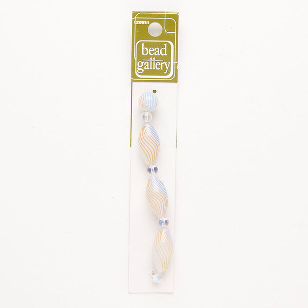 Bead 1pkg4 glass, 25x12mm-26x13mm oval / 12mm round / line design, assortment translucent white / multicolored image number 0