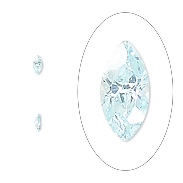 Gem, cubic zirconia, aqua blue, 4x2mm faceted marquise, Mohs hardness 8-1/2. Sold per pkg of 5. image number 0