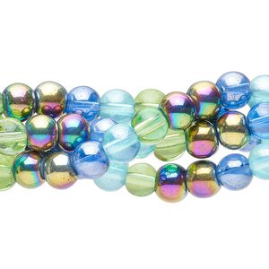 Bead, glass, translucent and opaque mixed colors with luster finish, 6mm round. Sold per pkg of (4) 5-inch strands approximately 20 beads.