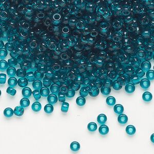 Seed bead, Miyuki, glass, pkg/250g, #8 rocaille, transparent teal (RR-2405).