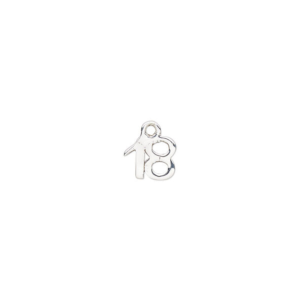 Drop, silver-plated brass, 6.5x6mm number 18. Sold per pkg of 2. image number 0