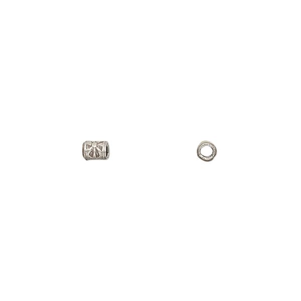 Bead, Hill Tribes, antiqued sterling silver, 3x2mm round tube with stamped flower design. Sold per pkg of 4. image number 0