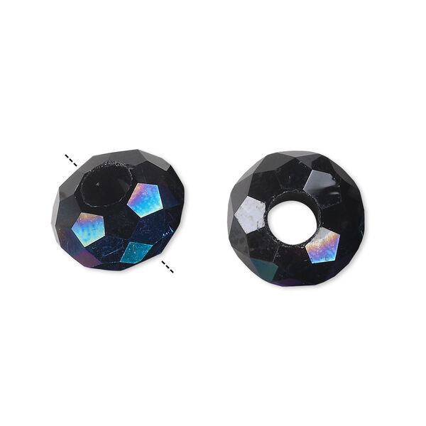Bead 12pk 32 facets black AB, Celestial Crystal® Dione® 14x8mm rondelle image number 0