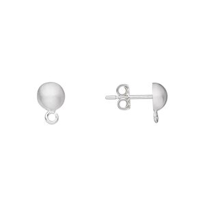 Earstud 1pkg10 sterling silver, 6mm half-ball / open loop / earnuts, satin-finished 5 pair