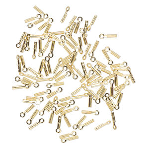 Cord end crimp 1pkg100 gold-plated, 4x1mm tube / approx 0.5mm inside diameter, brass