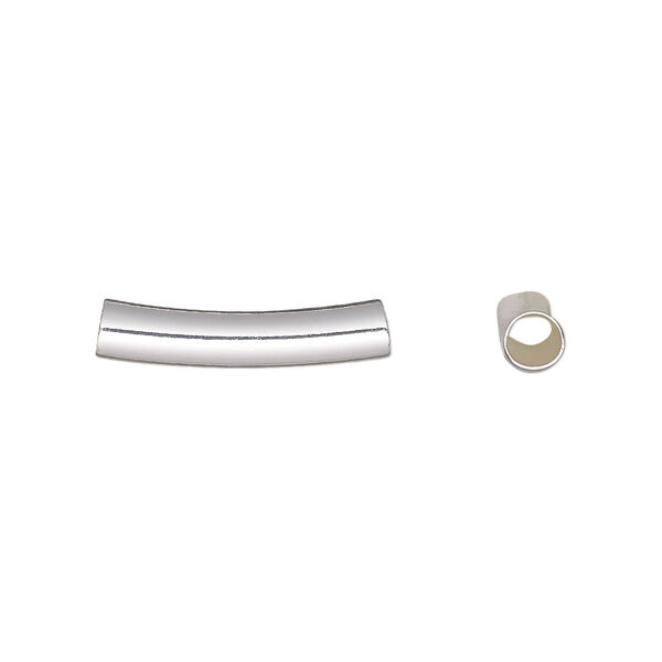 Bead, silver-finished brass, 20x4mm curved round tube, 3mm hole. Sold per pkg of 10. image number 0