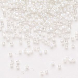 Seed bead, Delica®, glass, pkg/50g, #11 round, translucent white-lined rainbow crystal clear (DB-0066).