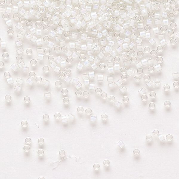 Seed bead, Delica®, glass, pkg/50g, #11 round, translucent white-lined rainbow crystal clear (DB-0066). image number 0