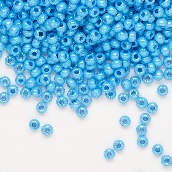 Seed bead, Preciosa Ornela Czech glass, pkg/50g, #8 rocaille, opaque terra dyed dark turquoise luster chalkwhite, (16365). image number 0